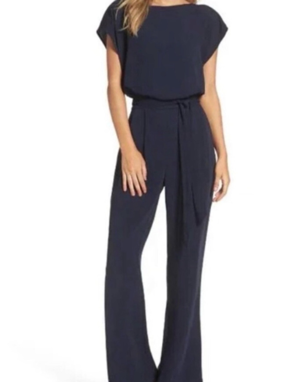 Eliza J Navy Cape Wide Leg Belted Jumpsuit 8